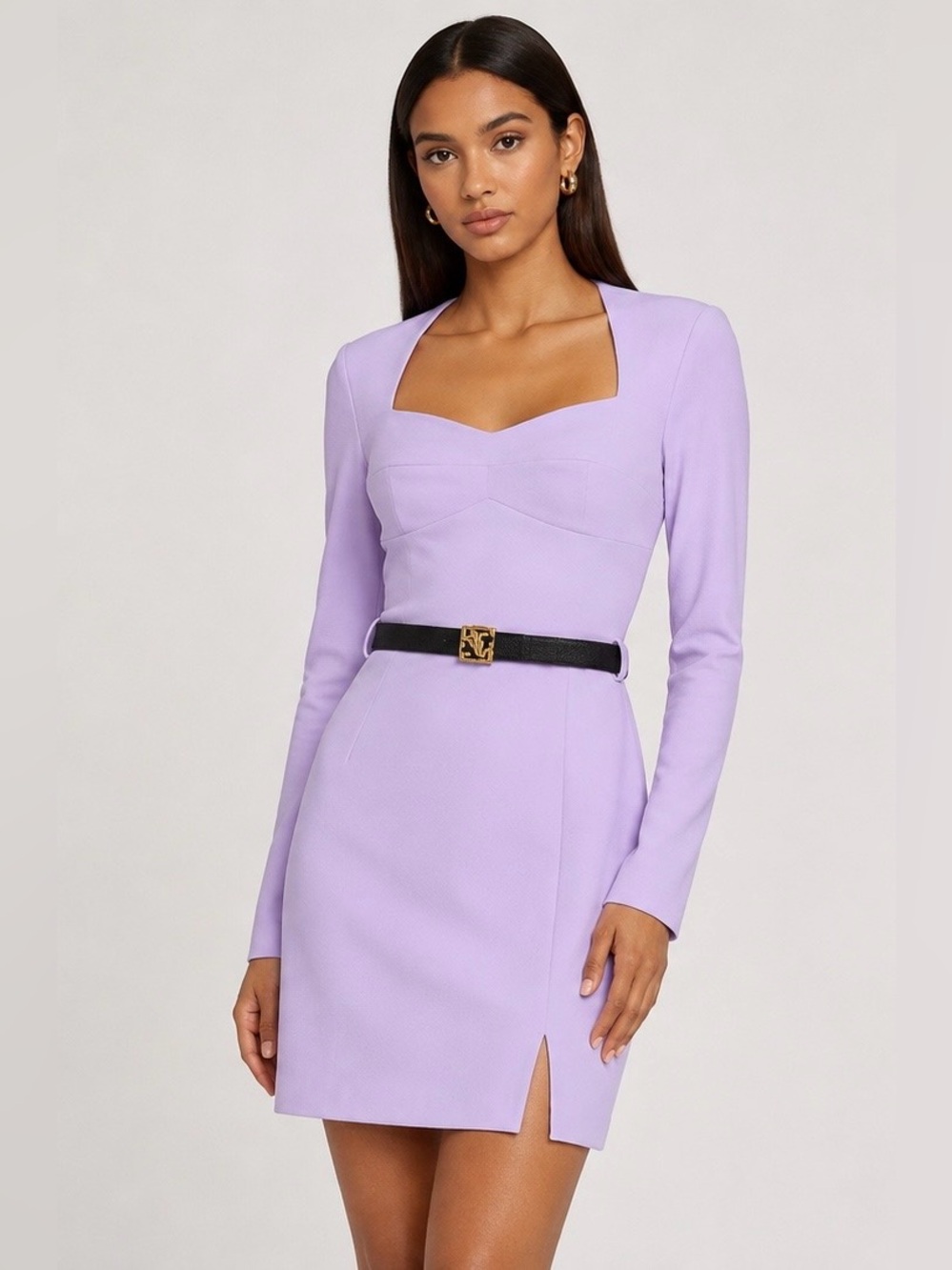 BCBG Lilac Purple Long Sleeve Cutout Back Belted Mini Dress Size 6